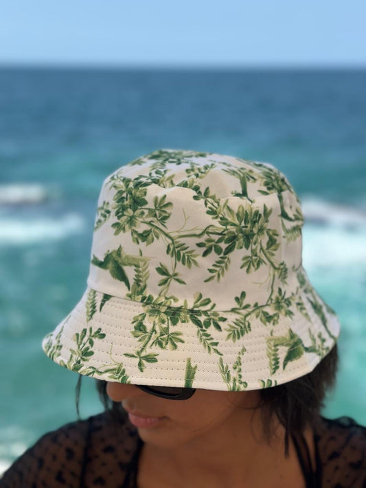 Green Leaf Print Bucket Hat
