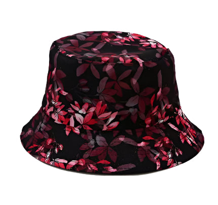 Floral-patterned bucket hat on a white background