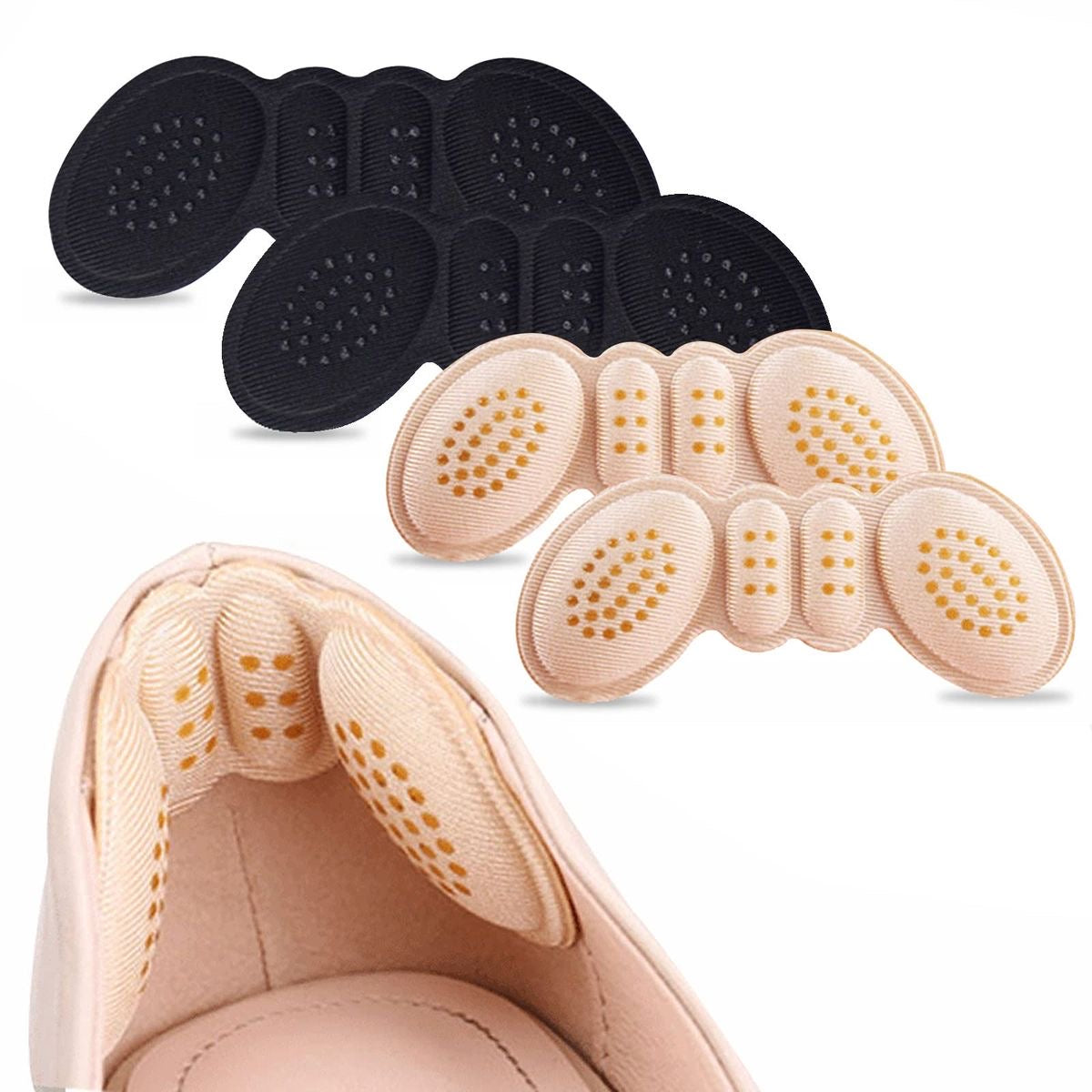 Heel Cushion Pads – 2-Pair Set (Black + Beige)